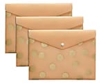 Divoga® Whimsical Wonder Collection Poly Snap Letter Envelopes, 9 1/16" x 12 1/4", Peach/Gold, Pack Of 3