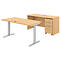 Bush Business Furniture Studio C 60"W x 30"D Height-Adjustable Standing Desk, Credenza And Mobile File Cabinet, Natural Maple, Standard Delivery