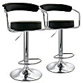 Elama Faux Leather Retro Adjustable Bar Stools, Black/Chrome, Set Of 2 Stools