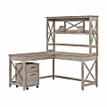 Bush® Furniture Key West 60"W L-Shaped Desk With Hutch And 2-Drawer Mobile File Cabinet, Washed Gray, Standard Delivery