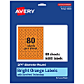 Avery® Print-To-The-Edge Labels With Sure Feed® Technology And Easy Peel® Label Feature, 94504-BOP80, Round, 3/4", Matte Bright Orange, Pack of 6400 1 thumbnail image