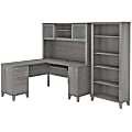 Bush Furniture Somerset 60"W L-Shaped Desk With Hutch And 5-Shelf Bookcase, Platinum Gray, Standard Delivery