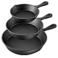 MegaChef Pre-Seasoned 3-Piece Cast Iron Skillet Set, Black