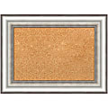 Amanti Art Cork Bulletin Board, 23" x 17", Natural, Salon Silver Polystyrene Frame