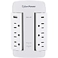 CyberPower CSP600WSURC5 Professional 6 - Outlet Surge with 900 J - NEMA 5-15P, Wall Tap, 2 - 3.6 Amps (Shared) USB, Lifetime Warranty