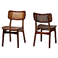 Baxton Studio Tafari Mid-Century Modern Wood and Rattan Dining Chairs, Walnut Brown, Set Of 2 Chairs