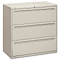 HON® Brigade® 700 42"W Lateral 3-Drawer File Cabinet, Metal, Light Gray