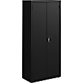 Lorell Fortress Series Slimline Storage Cabinet - 30" x 15" x 66" - 4 x Shelf(ves) - 720 lb Load Capacity - Durable, Welded, Nonporous Surface, Recessed Handle, Removable Lock, Locking System - Black - Baked Enamel - Steel - Recycled