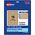 Avery® Kraft Permanent Labels With Sure Feed®, 94227-KMP15, Rectangle, 1-1/4" x 2-3/8", Brown, Pack Of 270
