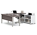 Bestar Pro-Linea 72"W U-Shaped Executive Computer Desk With Metal Legs, Bark Gray