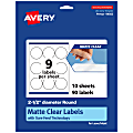 Avery® Permanent Labels With Sure Feed®, 94502-CMF10, Round, 2-1/2", Matte Clear, Pack Of 90 1 thumbnail image