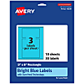 Avery® Print-To-The-Edge Labels With Sure Feed® Technology, 94249-BBP10, Rectangle, 3" x 6", Matte Bright Blue, Pack of 30 1 thumbnail image