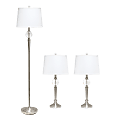 Laila Home Crystal Drop Lamp Set, White Shades/Brushed Nickel Bases, Set Of 3 Lamps