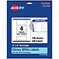 Avery® Glossy Permanent Labels With Sure Feed®, 94241-WGP100, Rectangle, 2" x 5", White, Pack Of 400