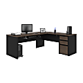 Bestar Connexion 72"W L-Shaped Desk With Pedestal, Antigua/Black