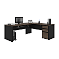 Bestar Connexion 72"W L-Shaped Corner Desk With Pedestal, Antigua/Black