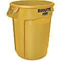 Rubbermaid Commercial Brute 32-Gallon Vented Containers - 32 gal Capacity - Round -  - 27.3" Height x 21.9" Diameter - Plastic - Yellow - 6 / Carton