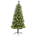 Nearly Natural Wisconsin Slim Snow Tip Pine Artificial Christmas Tree, 6'
