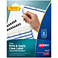 Avery® Print & Apply Clear Label Dividers With Index Maker® Easy Apply™ Printable Label Strip And White Tabs, Unpunched, 3-Tab, Box Of 25 Sets