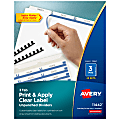 Avery® Print & Apply Clear Label Dividers With Index Maker® Easy Apply™ Printable Label Strip And White Tabs, Unpunched, 3-Tab, Box Of 25 Sets 1 thumbnail image