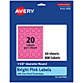 Avery® Print-To-The-Edge Labels With Sure Feed® Technology And Easy Peel® Label Feature, 94506-BPP40, Round, 1-1/2", Matte Bright Pink, Pack of 800 1 thumbnail image