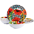 Elama Grace 12-Piece Melamine Dinnerware Set, Multicolor