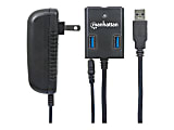 Manhattan USB-A 4-Port Hub, 4x USB-A Ports, 5 Gbps (USB 3.2 Gen1 aka USB 3.0), AC or Bus Power, Fast charge up to 0.9A per port with inc power adapter, SuperSpeed USB, Black, Three Year Warranty, Blister - Hub - 4 x SuperSpeed USB 3.0 - desktop