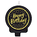 Amscan Go Brightly Molded Happy Birthday Candle, 2-1/2", Black/Gold