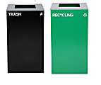 Alpine Industries Stainless-Steel Open Top Recycling And Trash Can Set With Circle And Square Lids, 29 Gallons, 30”H x 16-15/16”W x 16-15/16”D, Black/Green, Set Of 2 Trash Cans