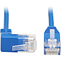 Tripp Lite Cat6 Ethernet Cable Up Angled UTP Slim Molded M/M RJ45 Blue 1ft - First End: 1 x RJ-45 Male Network - Second End: 1 x RJ-45 Male Network - 1 Gbit/s - Patch Cable - Gold Plated Contact - 28 AWG - Blue 1 thumbnail image