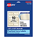 Avery® Pearlized Permanent Labels With Sure Feed®, 94205-PIP10, Rectangle, 1-1/2" x 3-3/4", Ivory, Pack Of 100 Labels