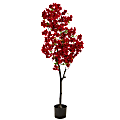 Nearly Natural Cherry Blossom 60”H Artificial Tree With Planter, 60”H x 24”W x 12”D, Red/Black