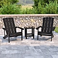 Flash Furniture Charlestown All-Weather Poly Resin Wood Adirondack Chairs With Side Table, Black