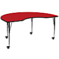 Flash Furniture Mobile Height Adjustable HP Laminate Kidney Activity Table, 30-1/2”H x 48''W x 96''L, Red