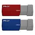 PNY USB 3.0 Flash Drives, 128GB, Assorted Colors, Pack Of 2 Drives