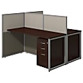 Bush Business Furniture Easy Office 60"W 2-Person Straight Desk Open Office With Two 3-Drawer Mobile Pedestals, 44 15/16"H x 60 1/16"W x 60 1/16"D, Mocha Cherry, Standard Delivery