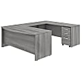 Bush Business Furniture Studio C U-Shaped Desk With Mobile File Cabinet, 72"W x 36"D, Platinum Gray, Premium Installation