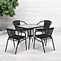 Flash Furniture Square Glass And Metal Table With 4 Rattan Stack Chairs, 28", Clear/Black 1 thumbnail image