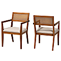 Baxton Studio Emilia Japandi Arm Accent Chair Set, Beige/Walnut Brown, Set Of 2 Chairs