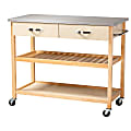 Baxton Studio Cresta 2-Drawer Kitchen Island Utility Storage Cart, 36-1/2" x 44-1/16", Natural 1 thumbnail image