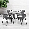 Flash Furniture Square Glass And Metal Table With 4 Rattan Stack Chairs, 28", Clear/Gray