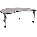 Flash Furniture Mobile 72"W Kidney Thermal Laminate Activity Table With Height-Adjustable Short Legs, Gray