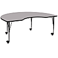 Flash Furniture Mobile 72"W Kidney Thermal Laminate Activity Table With Height-Adjustable Short Legs, Gray 1 thumbnail image