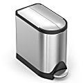 simplehuman® Butterfly Step Rectangular Stainless-Steel Trash Can, 2.64 Gallons, 13-3/4"H x 7-3/4"W x 15-5/8"D, Brushed Stainless Steel
