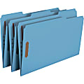 Smead® Color Reinforced Tab Fastener Folders, Legal Size, 1/3 Cut, Blue, Pack Of 50