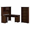 Bush Business Furniture Cabot 60"W L-Shaped Corner Desk With Hutch And 5-Shelf Bookcase, Modern Walnut, Standard Delivery