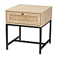 Baxton Studio Caterina Mid-Century Modern Transitional Rattan 1-Drawer End Table, 21-3/4”H x 19-3/4”W x 19-3/4”D, Natural Brown/Natural