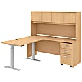 Bush Business Furniture Studio C 72"W x 24"D L-Shaped Desk With Hutch, 48"W Height-Adjustable Return And Storage, Natural Maple, Premium Installation
