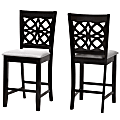Baxton Studio Abigail Modern Fabric/Finished Wood Counter-Height Stools With Backs, Gray/Dark Brown, Set Of 2 Stools