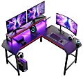Bestier 57"W L-Shaped Gaming Computer Desk With Aircraft Arc, Monitor Stand & LED Light, Carbon Fiber Black 1 thumbnail image